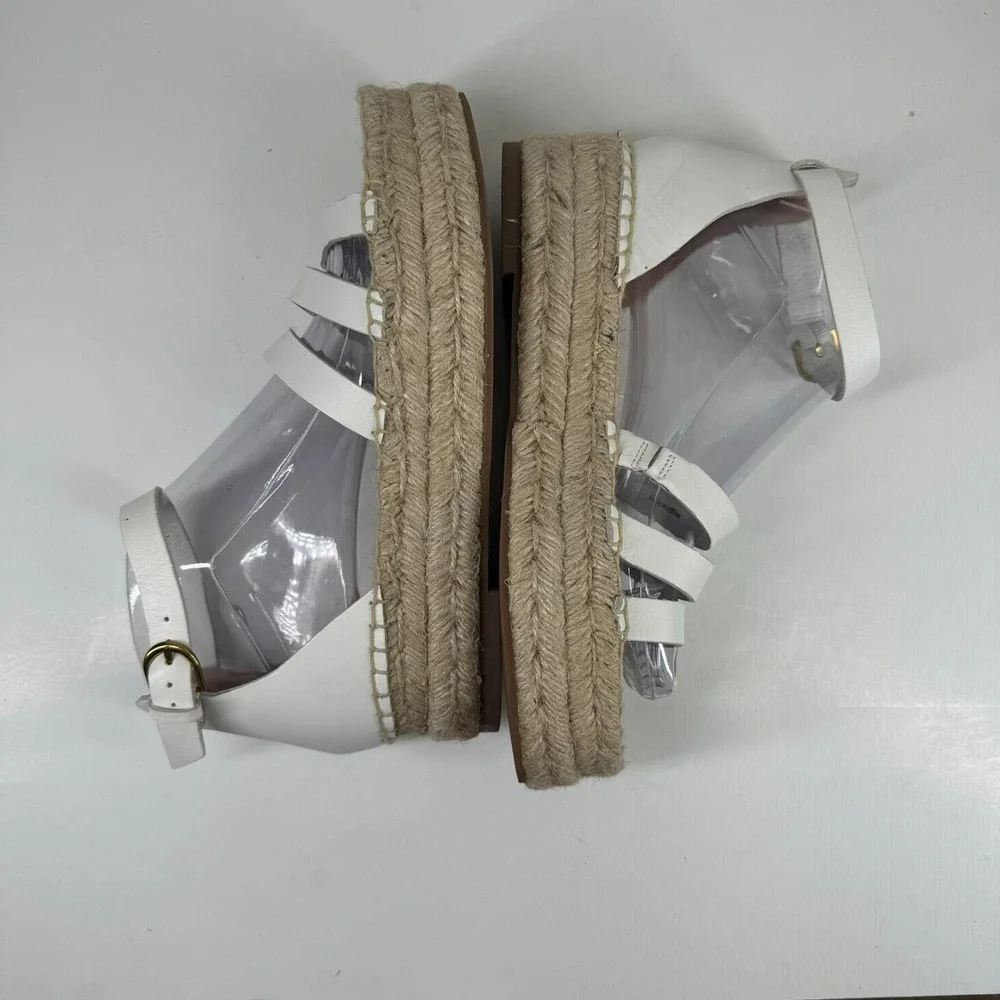 J. Crew Women's 8 White Leather Ankle Strap Gladiator Espadrille Flatform Sandal